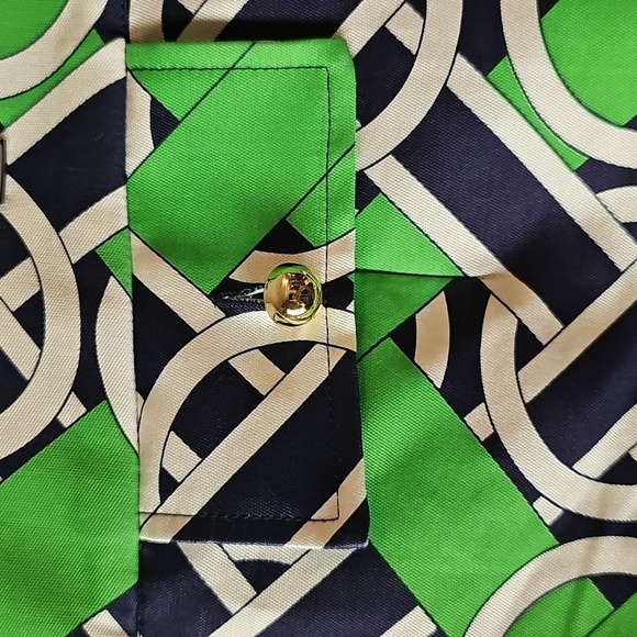 Elizabeth McKay Navy Green Patterned Silk Preppy Skirt Sz 10 WSK133 - Picture 5 of 8